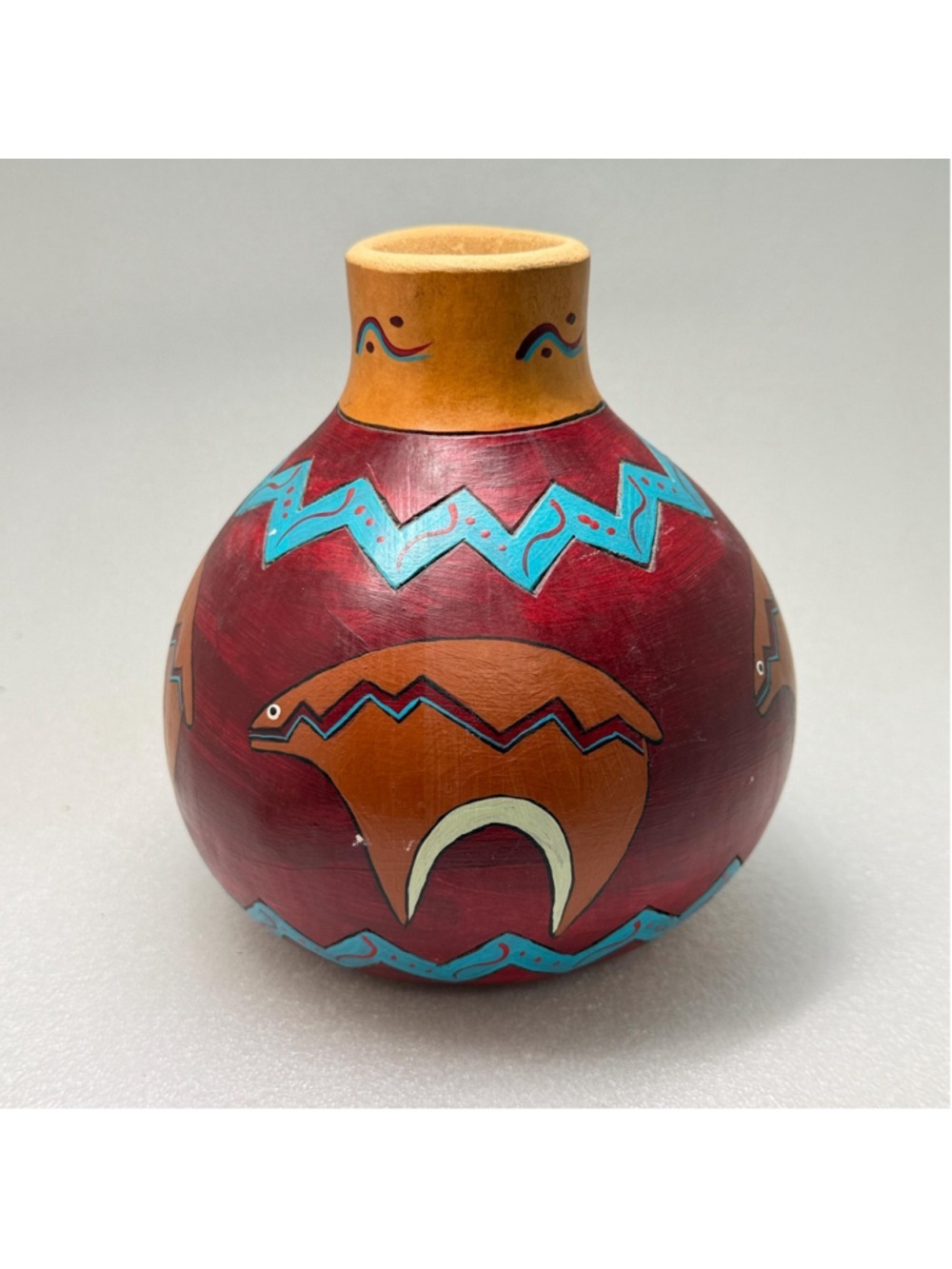 Vintage Carved Gourd, Southwestern Motif, by Monte Loomis